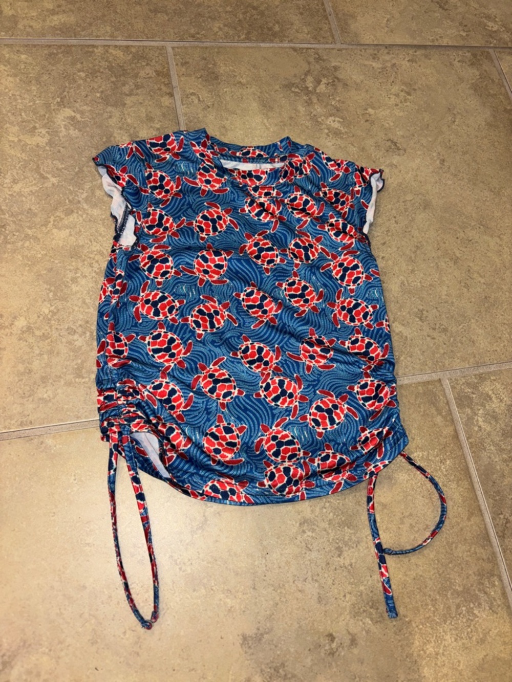 Reel Legends Blue Red Turtle Print Girls Top